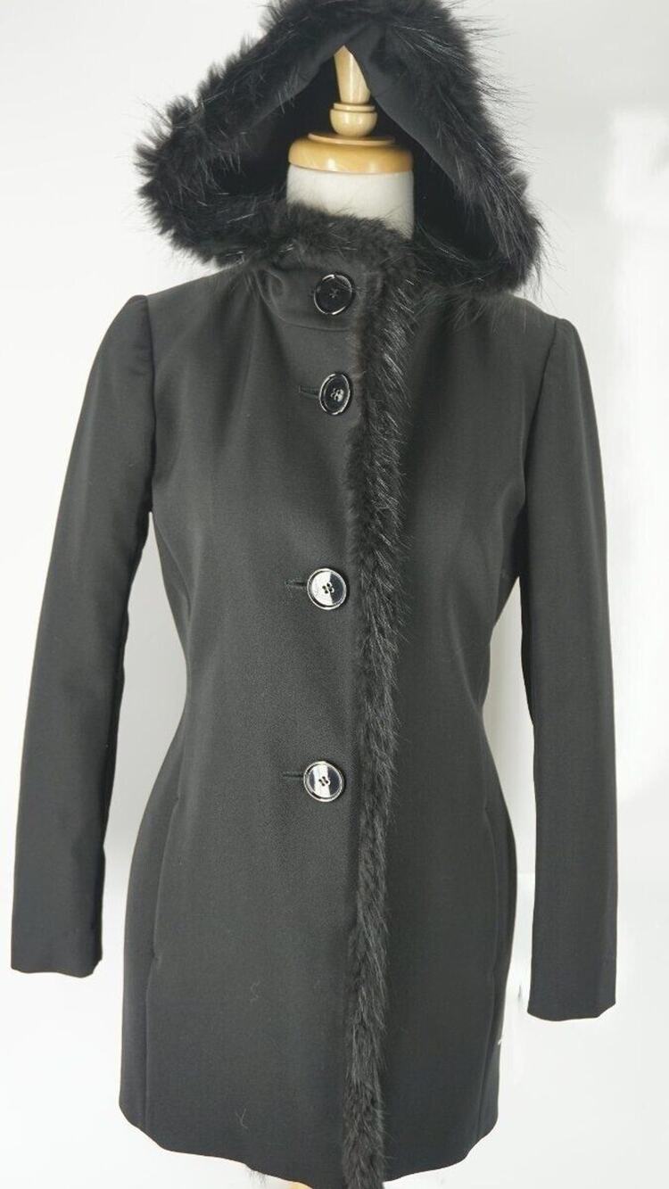 Prada Black Fur Trim Hooded Women's Trench Coat Size 40 EU 4 US New $2375 Italy